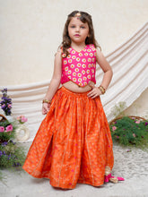 Hot Pink Orange Chanderi Gota Ghaghra Set