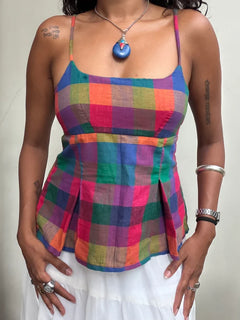 Madras Muse Cotton Check Top