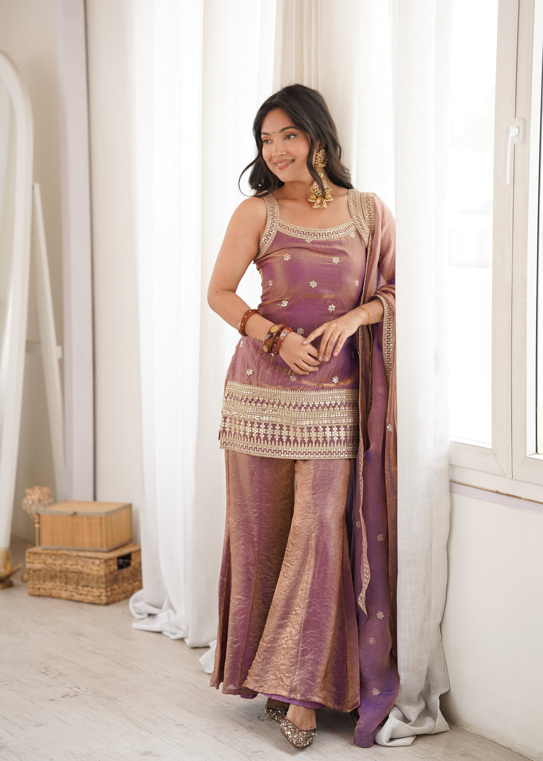 Mauve Royale Fendy Silk Sharara Set