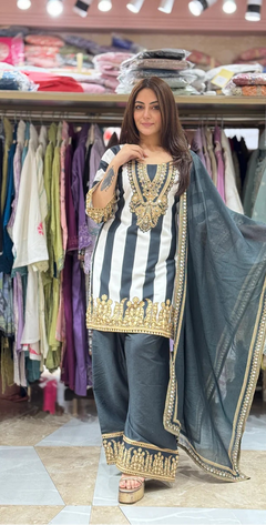 Black & White Printed Muslin Farshi Salwar Set