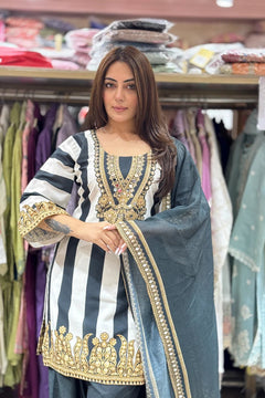 Black & White Printed Muslin Farshi Salwar Set