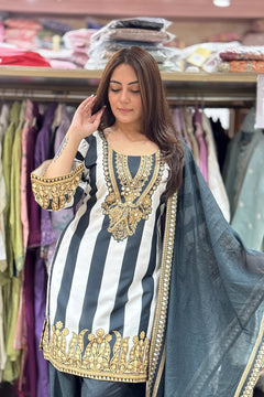 Black & White Printed Muslin Farshi Salwar Set
