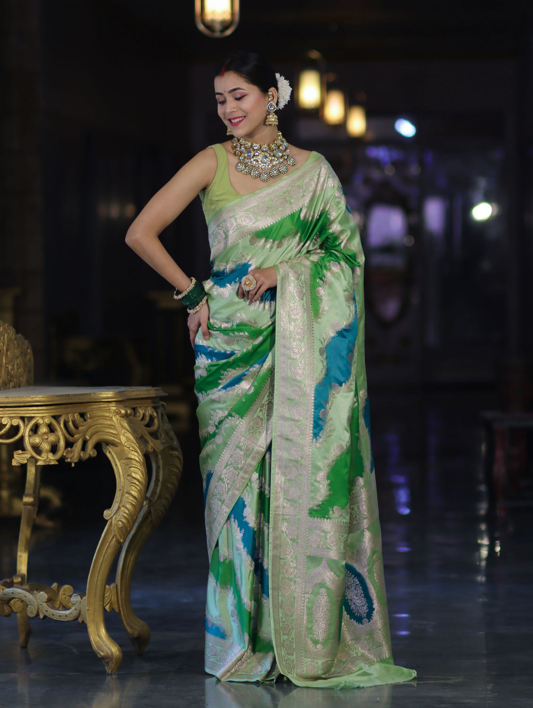Green Mashru Silk Saree with Zari