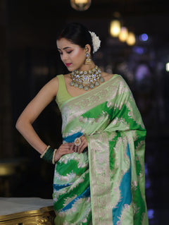 Green Mashru Silk Saree with Zari