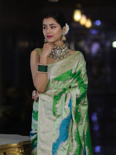 Green Mashru Silk Saree with Zari