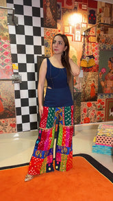 Multicolour Denim Patchwork Mirror Flared Pants