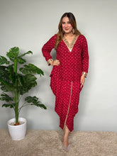 Red Rayon Bandhani Mirrorwork Skirt Set