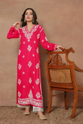 Cotton Blossom Pink Chikankari V-Neck Kurta