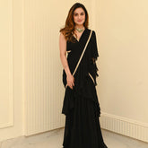 Black Georgette Pre- Draped Saree with Blouse