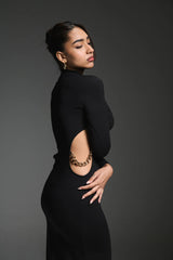 long sleeve maxi dress with side cut outs