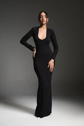 Poised Deep Neckline Long Sleeves Dress