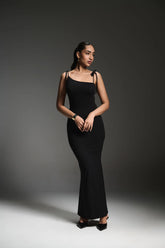 Black Shoulder Tie Dress