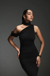 Black Scarf One Shoulder Dress