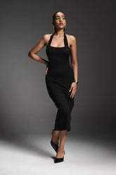 Black Halter Neck with Self Tie Dress