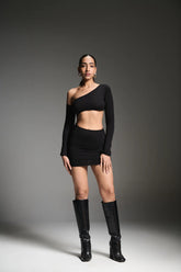 Black Off-Shoulder Waist Cut-Out Dress