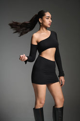 Long sleeve off-shoulder black dress