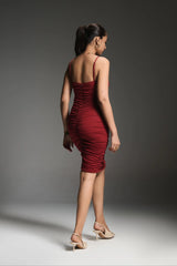 ruched knee-length red dress