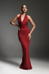 Spicy Plunging Cowl Neckline Maxi Dress