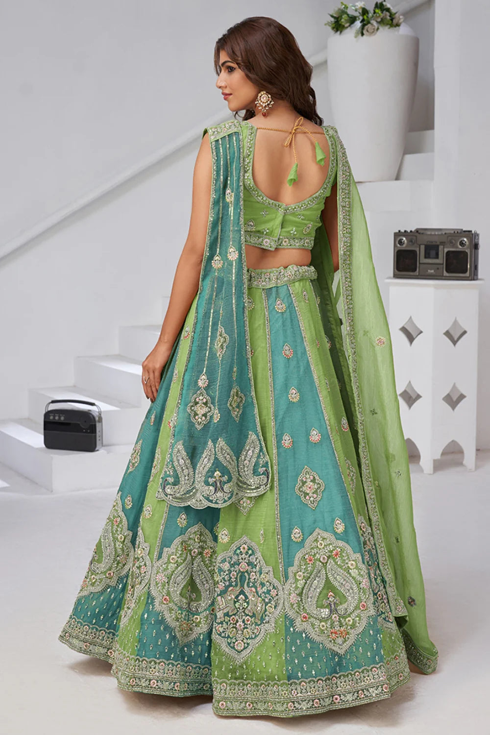 Ivory Georgette Tissue Embroidered Lehenga Choli