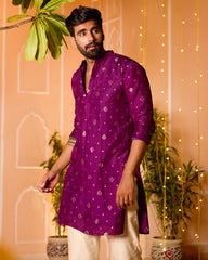 Jacquard Purple Solid Kurta
