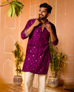 Jacquard Purple Solid Kurta