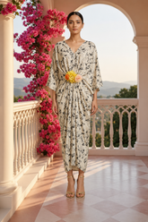 Ivory Bloom Floral Printed Designer Kaftan