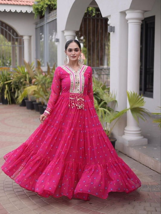 Laheriya Faux Georgette Anarkali Gown with Kutchi Patchwork