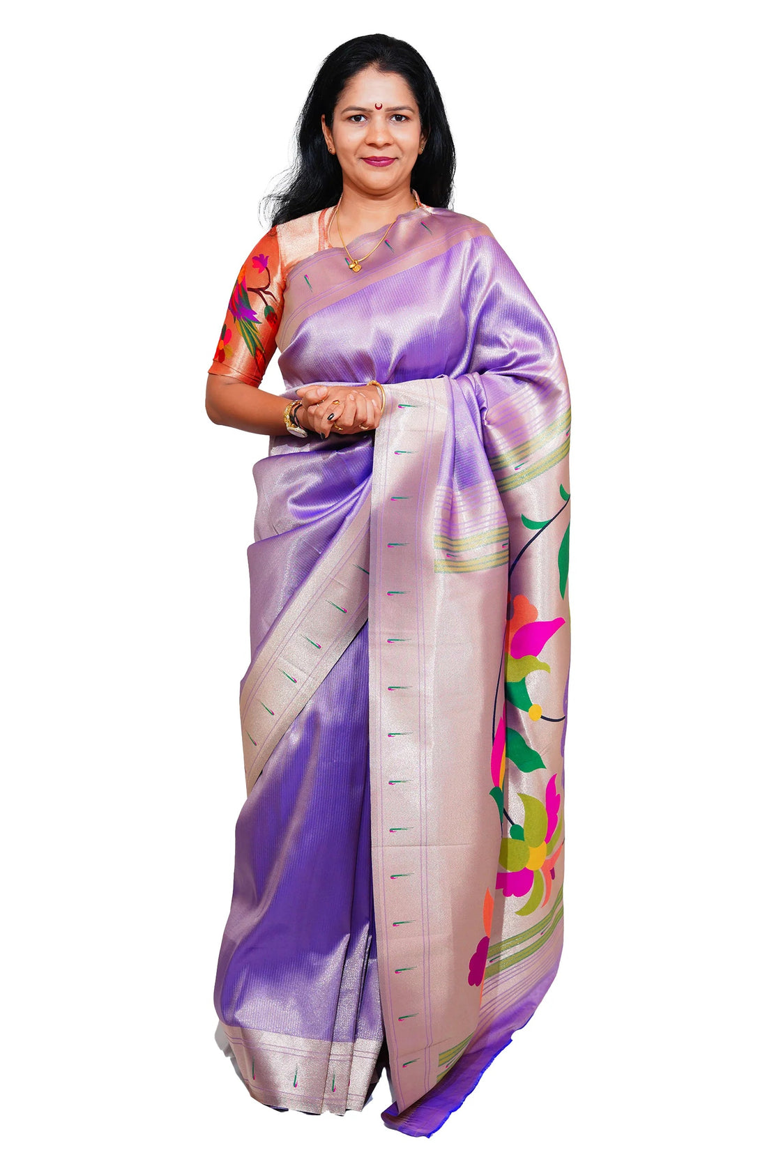Lotus Soft Silk Paithani Saree with Multicolor Pallu