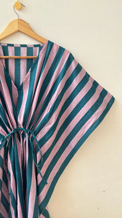 Sunset Pink Striped Long Kaftan Dress