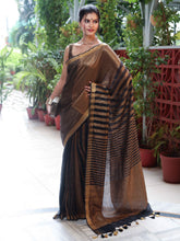 Linen Tissue Gold & Black Metallic Shine Saree with Stripes