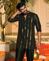 Lurex Black Knitted Kurta
