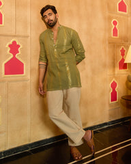 Lurex Olive Green Knitted Kurta