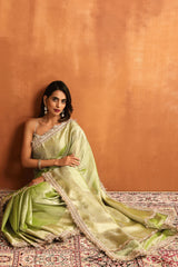 Lush Pista Green Tissue Saree