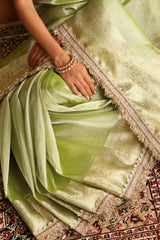 Lush Pista Green Tissue Ready to Wear Saree