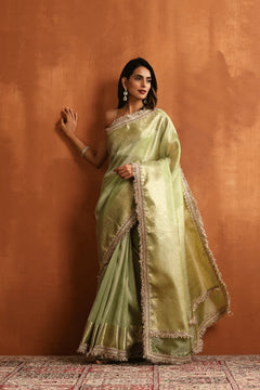 Lush Pista Green Tissue Ready to Wear Saree