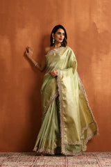 Lush Pista Green Tissue Ready to Wear Saree