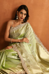 Lush Pista Green Tissue Ready to Wear Saree