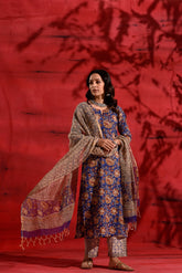 Blue Red Kalamkari Cotton Suit Set