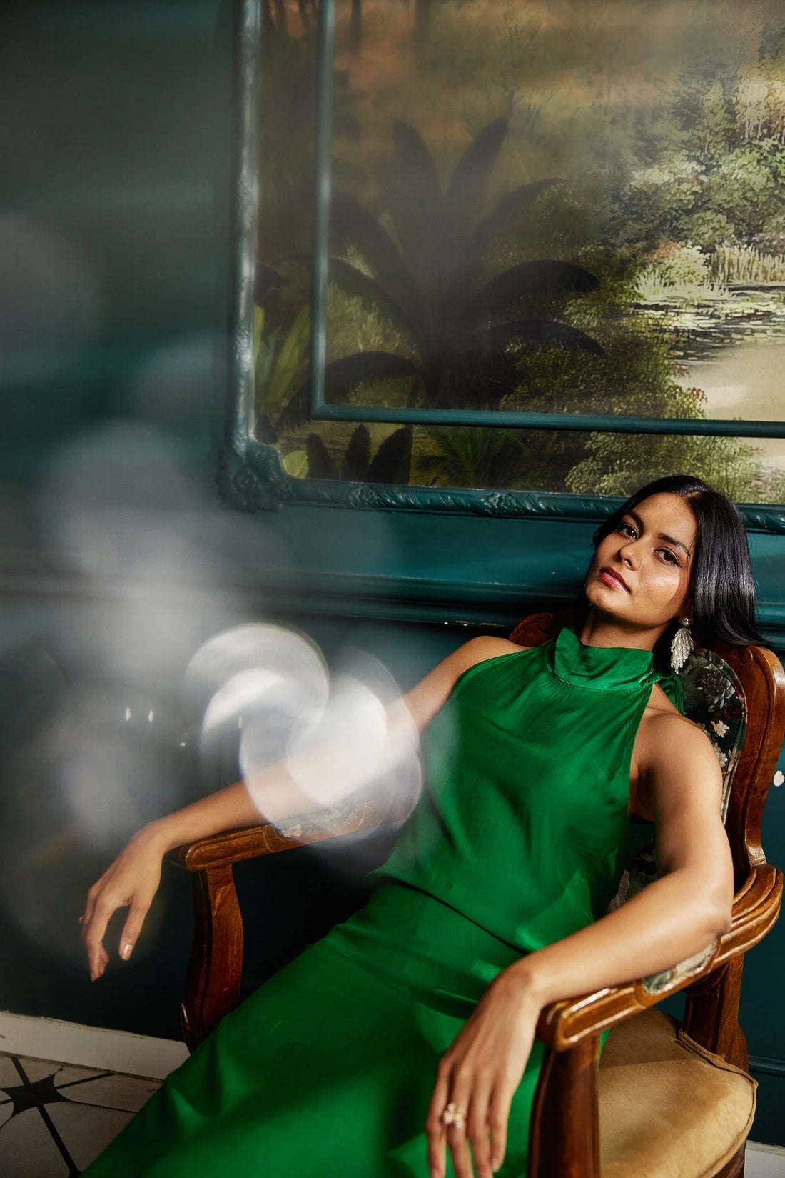 Satin green dress