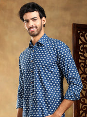 Madkal Blue Handblock Full Sleeve Shirt