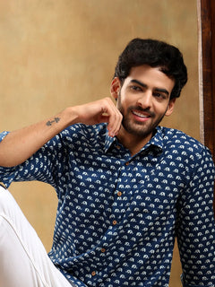 Madkal Blue Handblock Full Sleeve Shirt