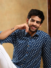 Madkal Blue Handblock Full Sleeve Shirt