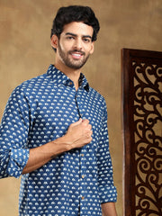 Madkal Blue Handblock Full Sleeve Shirt