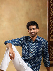 Madkal Blue Handblock Full Sleeve Shirt