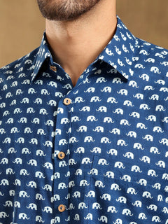 Madkal Blue Handblock Full Sleeve Shirt