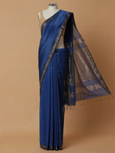 Maheshwari Cotton Silk Indigo Blue Golden Zari Border Saree