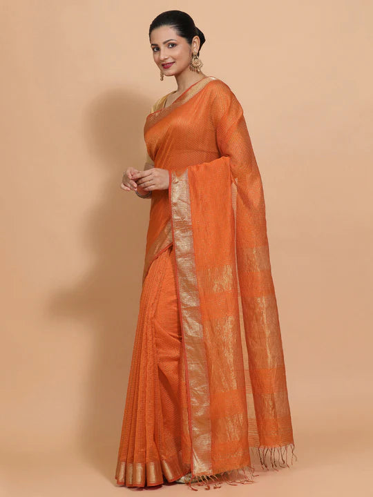Orange silk cotton saree