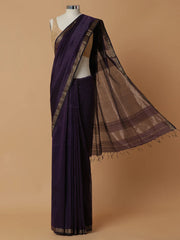 Maheshwari Cotton Silk Violet Golden Zari Border Saree