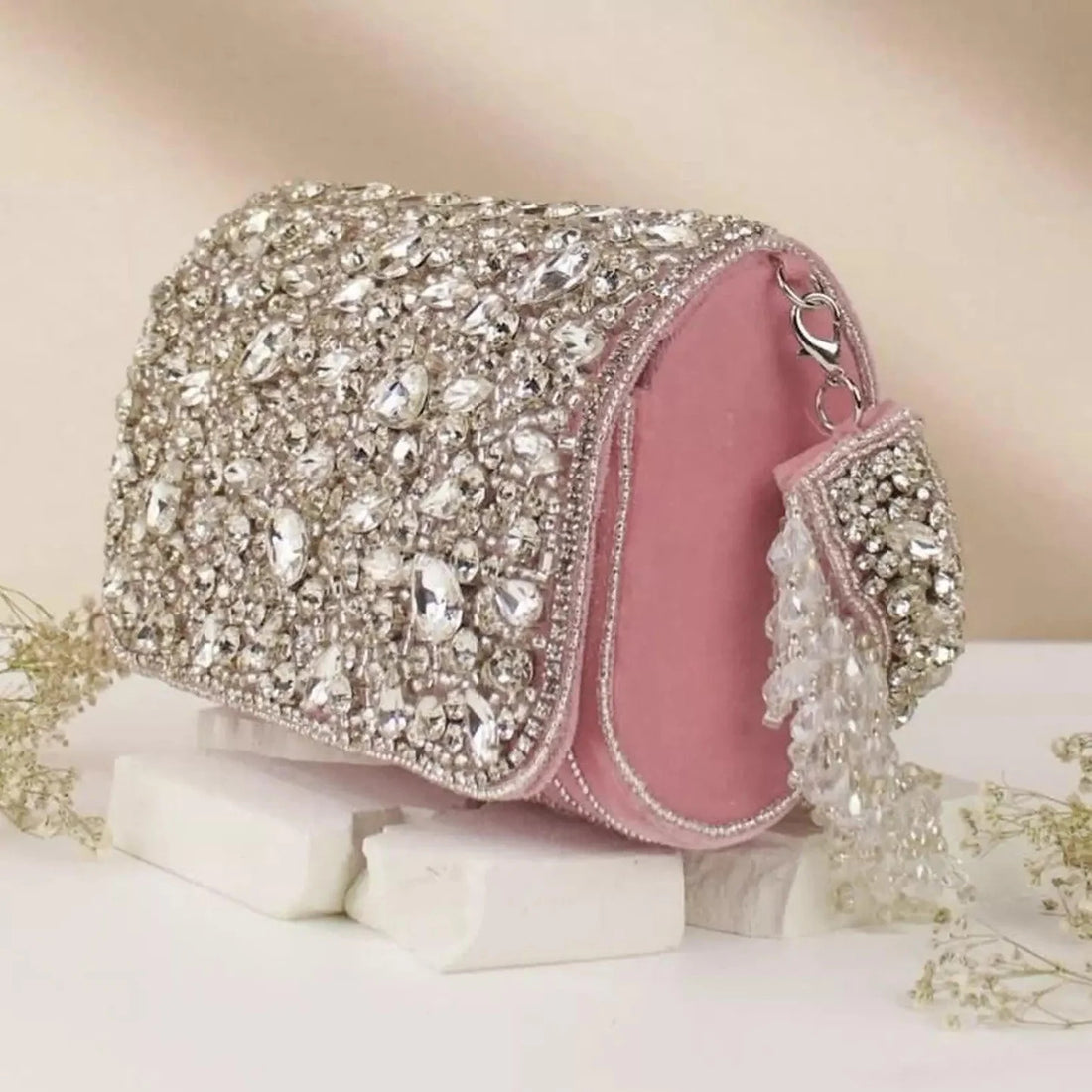 Blush Maria Rhinestone Flap Clutch – By Reet Lifestyle