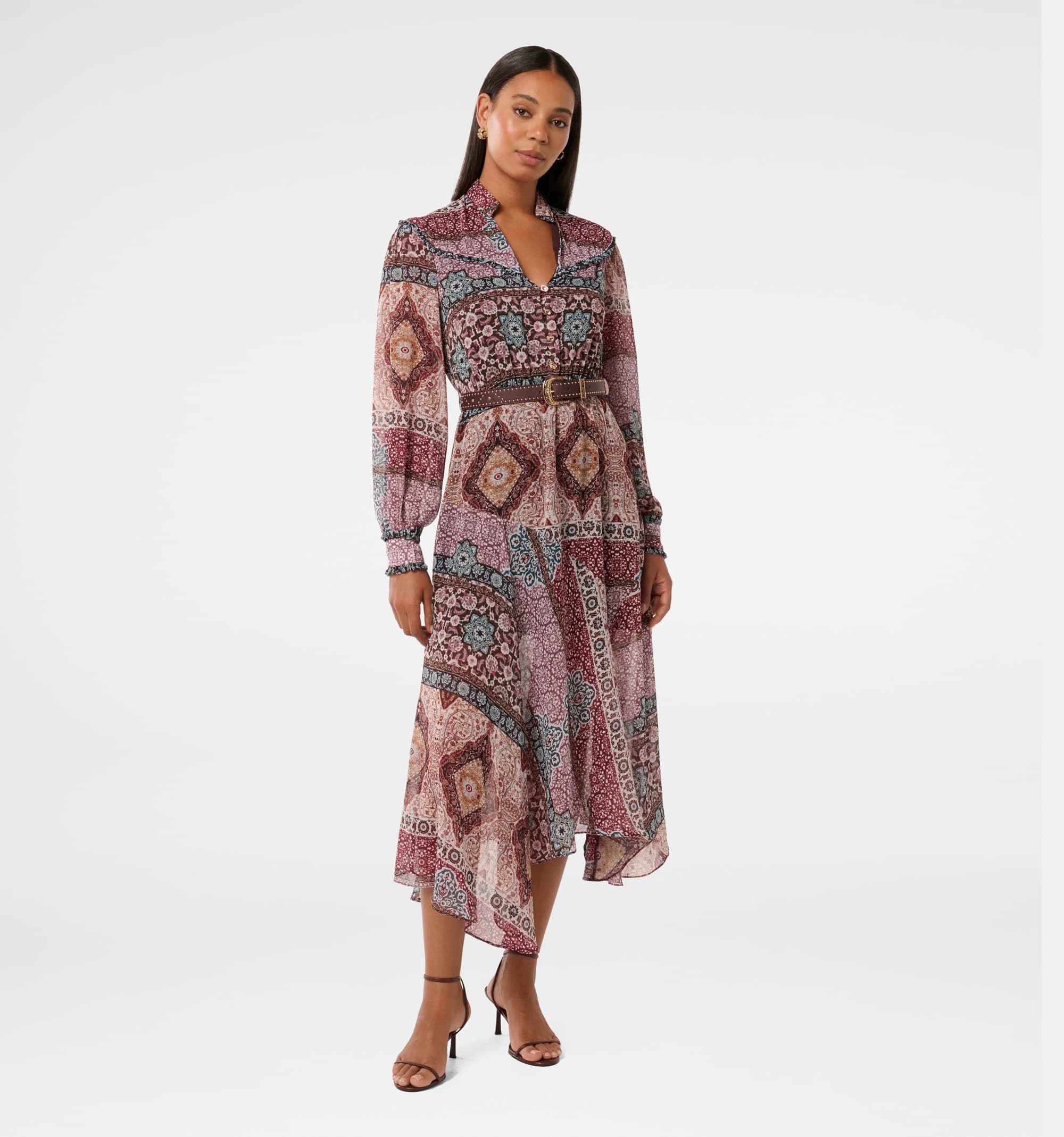 Maruba Tile Frill Trim Midi Dress